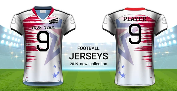 American Football Oder Fußballtrikots Uniformen Realistisches Grafikdesign Vorder Und Rückseite — Stockvektor