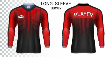 Futbol üniforma, kaleci, Motocross, Unisex Bisiklete binme, vb, uzun kollu futbol formaları, T-Shirt spor mockup şablon, gerçekçi grafik tasarım kolayca logosunu değiştirmek için adı, renk, stiller.