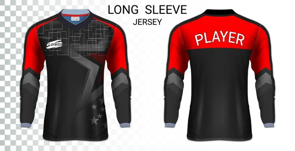 Long Sleeve Soccer Jerseys Shirt Sport Mockup Template Realistic Graphic — Stock Vector