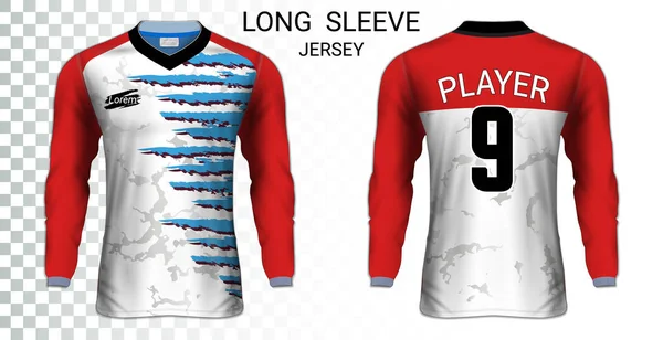 Long Sleeve Soccer Jerseys Shirt Sport Mockup Template Realistic Graphic — Stock Vector