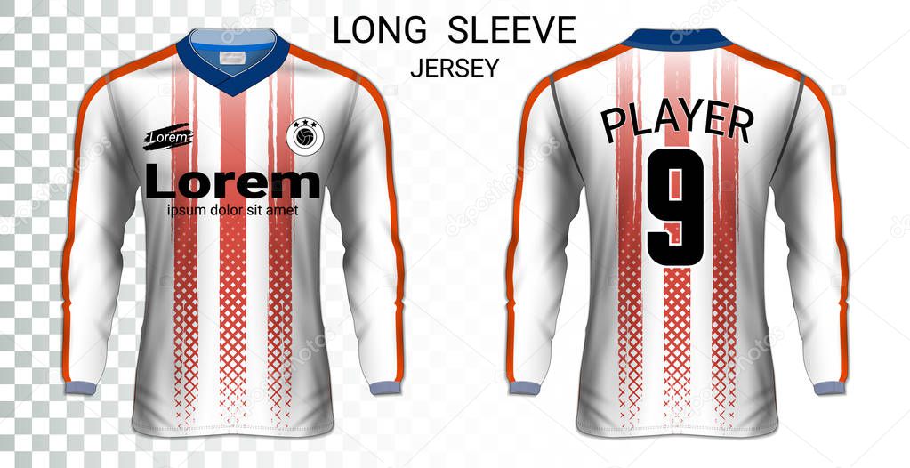 Download Long Sleeve Soccer Jerseys T Shirt Sport Mockup Template Realistic Graphic Design For Football Uniform Goalkeeper Motocross Unisex Cycling Etc Easily To Change Logo Name Color In Your Styles