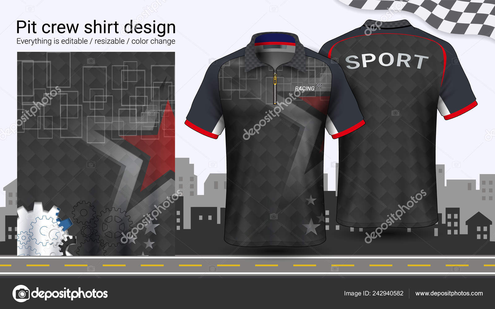 Polo Shirt Zipper Racing Uniforms Mockup Template Active Wear Sports ...