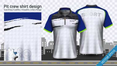 Polo t-shirt ile fermuar, üniformalar mockup şablonu aktif için yarış giymek ve giyim gibi giyim, Karting, Pit ekibi, makinist tulum yarış, spor, her şey düzenlenebilir ve rengini değiştirme.