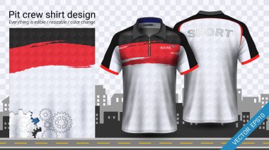 Polo t-shirt ile fermuar, üniformalar mockup şablonu aktif için yarış giymek ve giyim gibi giyim, Karting, Pit ekibi, makinist tulum yarış, spor, her şey düzenlenebilir ve rengini değiştirme.