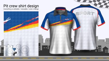 Polo t-shirt ile fermuar, üniformalar mockup şablonu aktif için yarış giymek ve giyim gibi giyim, Karting, Pit ekibi, makinist tulum yarış, spor, her şey düzenlenebilir ve rengini değiştirme.
