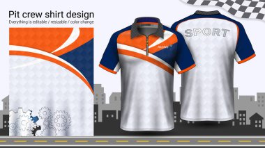 Polo t-shirt ile fermuar, üniformalar mockup şablonu aktif için yarış giymek ve giyim gibi giyim, Karting, Pit ekibi, makinist tulum yarış, spor, her şey düzenlenebilir ve rengini değiştirme.