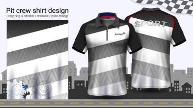 Polo t-shirt ile fermuar, üniformalar mockup şablonu aktif için yarış giymek ve giyim gibi giyim, Karting, Pit ekibi, makinist tulum yarış, spor, her şey düzenlenebilir ve rengini değiştirme.