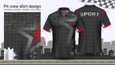 Polo t-shirt ile fermuar, üniformalar mockup şablonu aktif için yarış giymek ve giyim gibi giyim, Karting, Pit ekibi, makinist tulum yarış, spor, her şey düzenlenebilir ve rengini değiştirme.