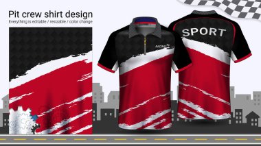Polo t-shirt ile fermuar, üniformalar mockup şablonu aktif için yarış giymek ve giyim gibi giyim, Karting, Pit ekibi, makinist tulum yarış, spor, her şey düzenlenebilir ve rengini değiştirme.