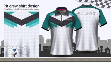 Polo t-shirt ile fermuar, üniformalar mockup şablonu aktif için yarış giymek ve giyim gibi giyim, Karting, Pit ekibi, makinist tulum yarış, spor, her şey düzenlenebilir ve rengini değiştirme.