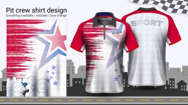 Polo t-shirt ile fermuar, üniformalar mockup şablonu aktif için yarış giymek ve giyim gibi giyim, Karting, Pit ekibi, makinist tulum yarış, spor, her şey düzenlenebilir ve rengini değiştirme.