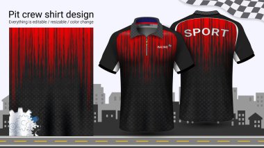 Polo t-shirt with zipper, Racing uniforms mockup template for Active wear and Sports clothing, such as, Racing apparel, Karting, Pit crew, Mechanic overalls, Everything is editable and Color change. clipart