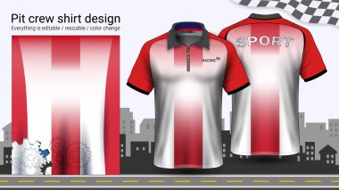 Polo t-shirt ile fermuar, üniformalar mockup şablonu aktif için yarış giymek ve giyim gibi giyim, Karting, Pit ekibi, makinist tulum yarış, spor, her şey düzenlenebilir ve rengini değiştirme.