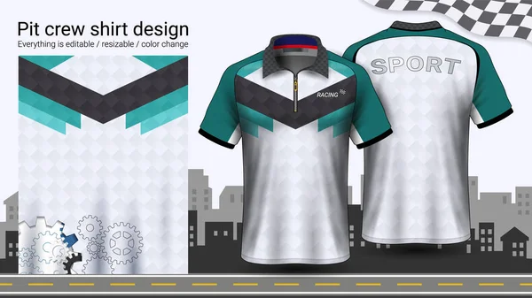 Polo Shirt Con Cerniera Racing Uniformi Modello Mockup Usura Attiva — Vettoriale Stock