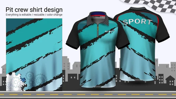 T恤拉链 赛车制服模拟模板为活跃穿戴和运动服 赛车服装 卡丁车 坑乘员组 机械师工作服 一切是可编辑的和颜色变化 — 图库矢量图片