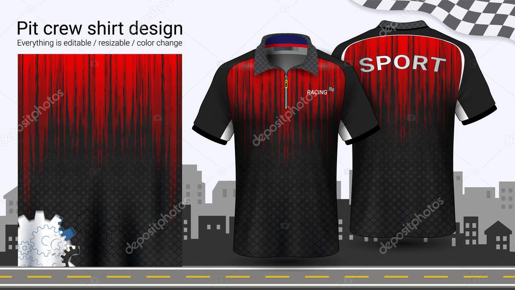 Polo t-shirt with zipper, Racing uniforms mockup template for Active wear and Sports clothing, such as, Racing apparel, Karting, Pit crew, Mechanic overalls, Everything is editable and Color change.