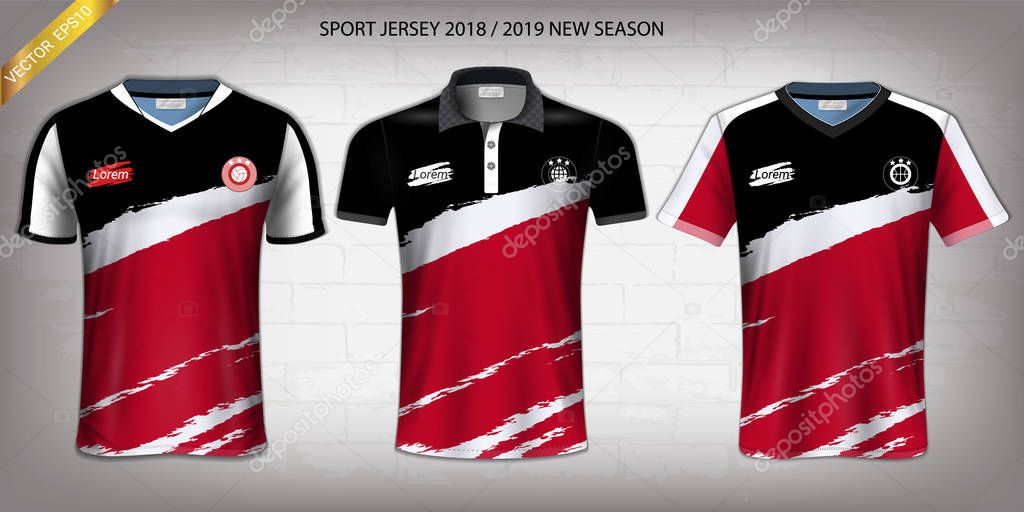 Soccer jersey and t-shirt sport mockup template, Graphic design for activewear uniforms such as Football, Volleyball, Tennis, Badminton, Table Tennis, Rugby, etc, Vector EPS10 Fully Customized.
