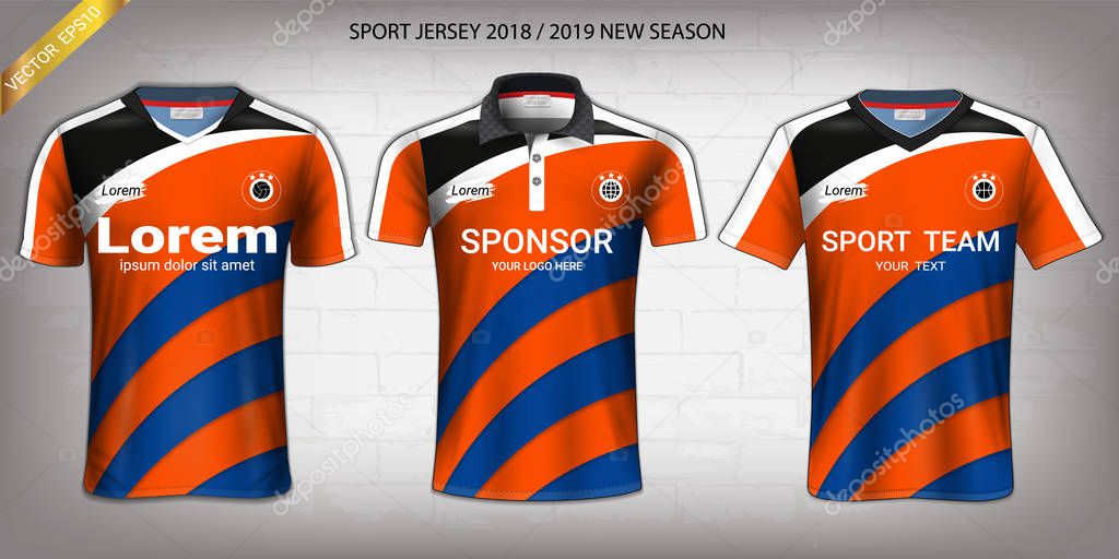 Soccer jersey and t-shirt sport mockup template, Graphic design for activewear uniforms such as Football, Volleyball, Tennis, Badminton, Table Tennis, Rugby, etc, Vector EPS10 Fully Customized.