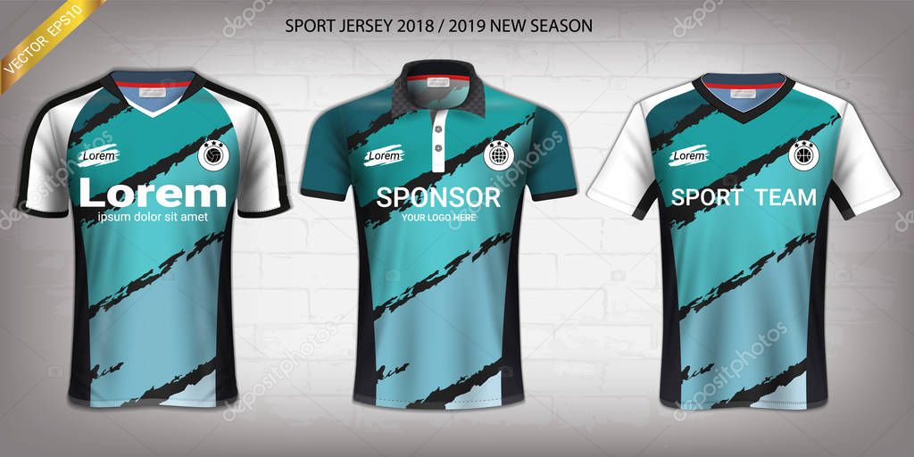 Soccer jersey and t-shirt sport mockup template, Graphic design for activewear uniforms such as Football, Volleyball, Tennis, Badminton, Table Tennis, Rugby, etc, Vector EPS10 Fully Customized.