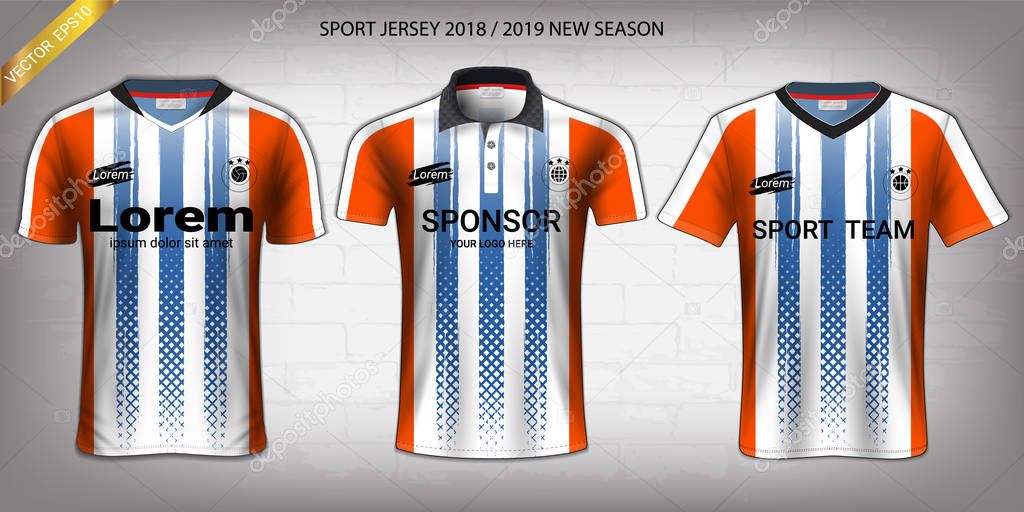 Soccer jersey and t-shirt sport mockup template, Graphic design for activewear uniforms such as Football, Volleyball, Tennis, Badminton, Table Tennis, Rugby, etc, Vector EPS10 Fully Customized.