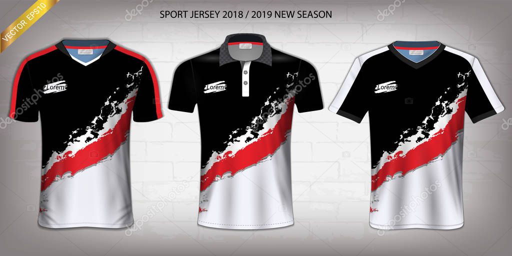 Soccer jersey and t-shirt sport mockup template, Graphic design for activewear uniforms such as Football, Volleyball, Tennis, Badminton, Table Tennis, Rugby, etc, Vector EPS10 Fully Customized.