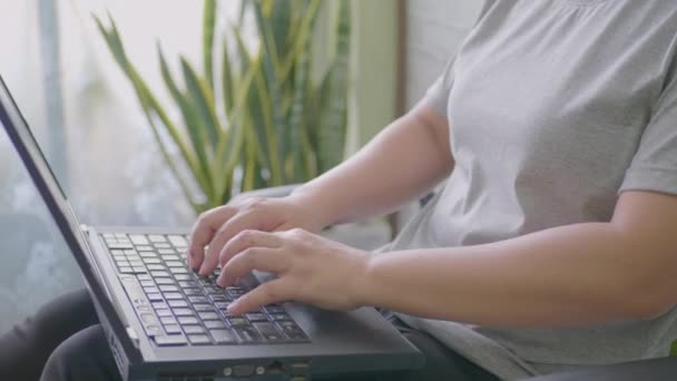 Asian Woman Working Laptop Computer Home Office — Stock Video