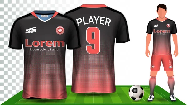 Camiseta Fútbol Camiseta Deportiva Kit Fútbol Plantilla Presentación Uniforme Vista — Vector de stock