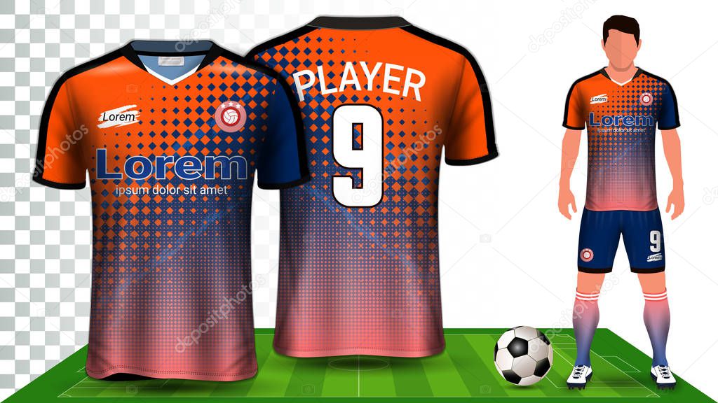 Soccer Jersey, Sport Shirt or Football Kit Uniform Presentation Mockup Template, Front and Back View Including Shorts and Socks and it is Fully Customization Isolated on Transparent Background.