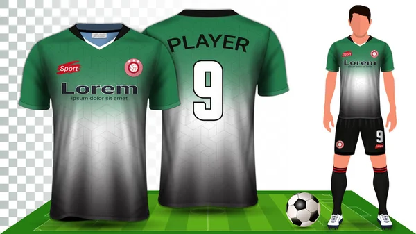 Voetbal Trui Sport Shirt Voetbal Kit Uniform Presentatie Model Sjabloon — Stockvector