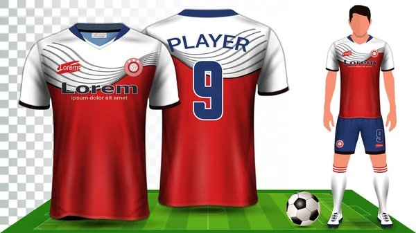 Soccer Jersey Sport Ing Vagy Football Kit Egységes Bemutatása Mockup — Stock Vector