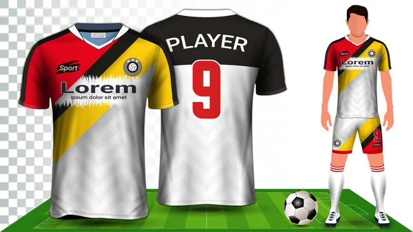 Voetbal Trui Sport Shirt Voetbal Kit Uniform Presentatie Model Sjabloon — Stockvector