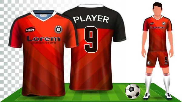 Voetbal Trui Sport Shirt Voetbal Kit Uniform Presentatie Model Sjabloon — Stockvector