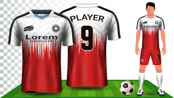 Fotbal Sportovní Košile Nebo Fotbalová Souprava Jednotná Prezentace Šablona Mockup — Stockový vektor