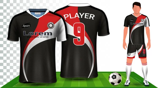 Voetbal Trui Sport Shirt Voetbal Kit Uniform Presentatie Model Sjabloon — Stockvector