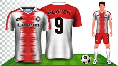 Futbol forması, spor forması veya futbol kiti üniforma sunum mockup şablon, ön ve arka görünüm dahil şort ve çorap ve tam özelleştirme şeffaf arka planda yalıtılmış.