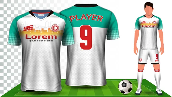 Camisa Futebol Camisa Esportiva Kit Futebol Modelo Apresentação Uniforme Mockup —  Vetores de Stock