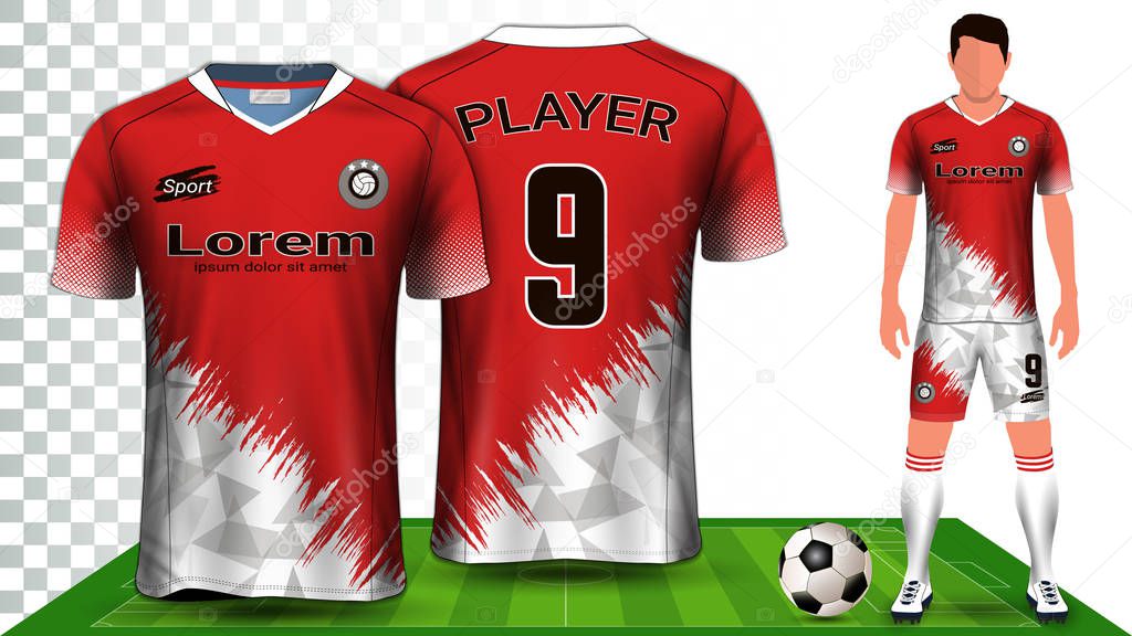 Soccer Jersey, Sport Shirt or Football Kit Uniform Presentation Mockup Template, Front and Back View Including Shorts and Socks and it is Fully Customization Isolated on Transparent Background.