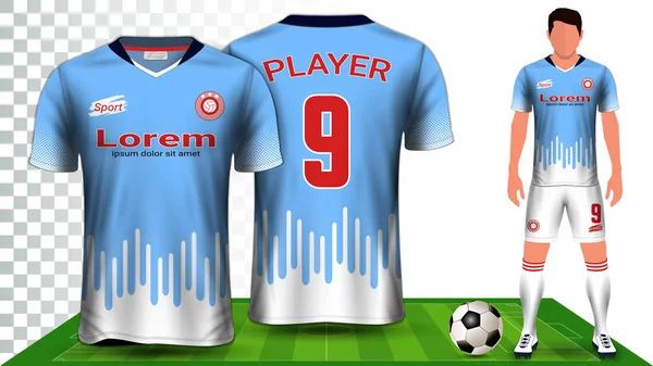 Camiseta Fútbol Camiseta Deportiva Kit Fútbol Plantilla Presentación Uniforme Vista — Vector de stock