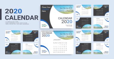 Masa Takvimi 2020 şablonu, 12 ay ve kapaklı 13 şablonA A5'te dahil ancak herhangi bir düzen veya boyuta kolayca değiştirilebilir ve sadece görüntü arka planınızla değiştirin.