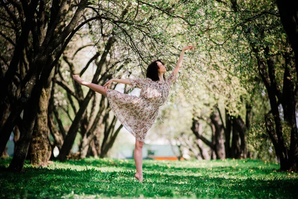 Bailarina Jardín Floreciente Rosa Retrato Mujer Bailando Aire Libre —  Fotos de Stock