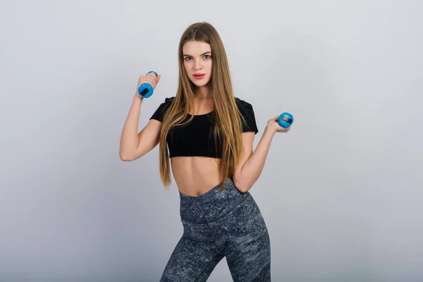 Hälsosam Livsstil Full Längd Porträtt Leende Ung Fitness Flicka Perfekt — Stockfoto