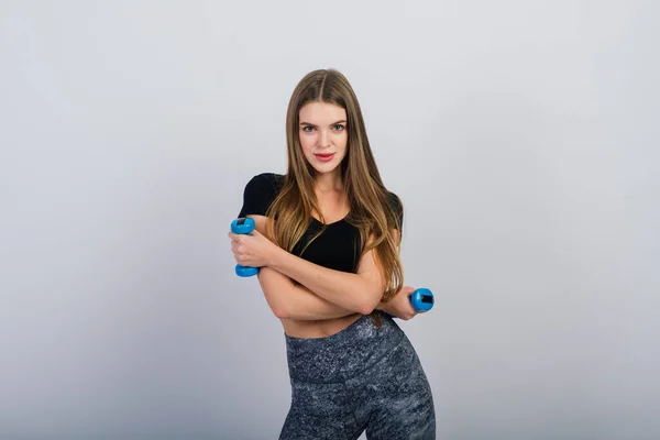 Hälsosam Livsstil Full Längd Porträtt Leende Ung Fitness Flicka Perfekt — Stockfoto