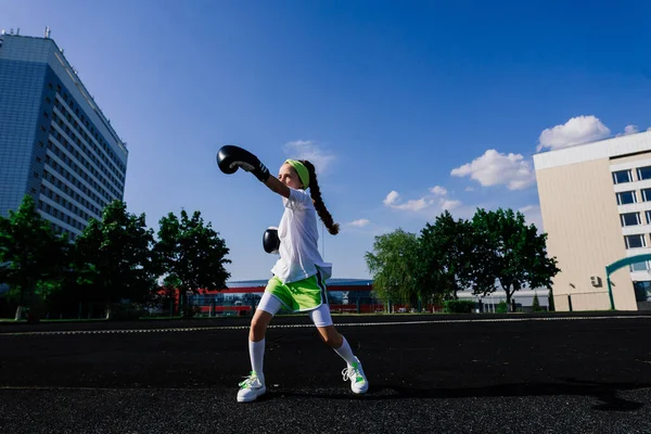 Dětský Boxer Rukavicích Feminismus Zpátky Školy Tělocvik — Stock fotografie