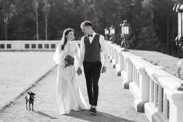 Heureux Juste Marié Jeune Couple Célébrant Amusez Vous Plein Air — Photo