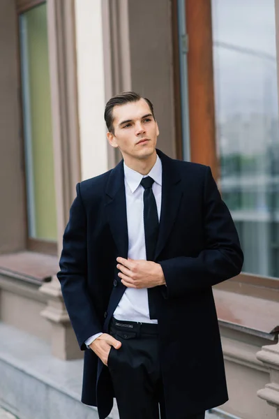 Man Stylish Suit Businessman Autumn City — Stock Photo, Image