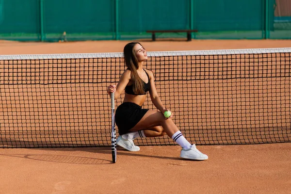 Sport Fashion Femeie Frumoasă Terenul Tenis Portretul Unei Fete Sexy — Fotografie, imagine de stoc