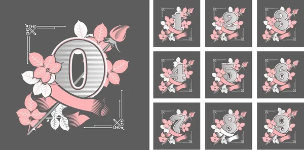 Vector Ilustración Colección Números Estilo Gótico Sobre Fondo Negro Figuras — Vector de stock