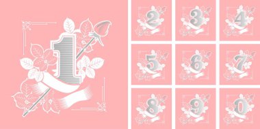 gül çiçek ve yaprakları ile süslenmiş numaralarını topluluğu illüstrasyon vektör