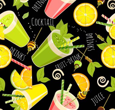 Detoks kokteyl cam pipet ile sağlıklı bir yaşam tarzı için dikişsiz desen vektör görüntü