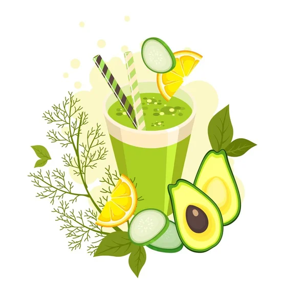 Vector Illustratie Glas Glas Met Detox Cocktail Voor Gezondheid Energie — Stockvector